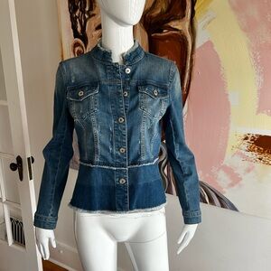 Marc Aurel Denim Jacket with Frayed Hem and moto collar